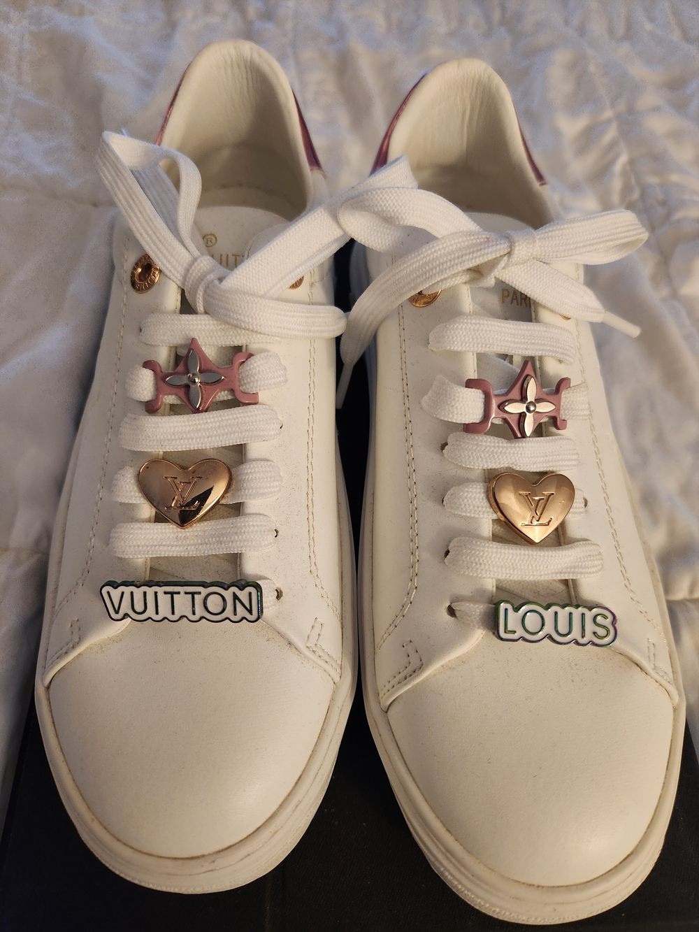 Louis Vuitton White Leather Low-Top Sneakers with Gold Accents